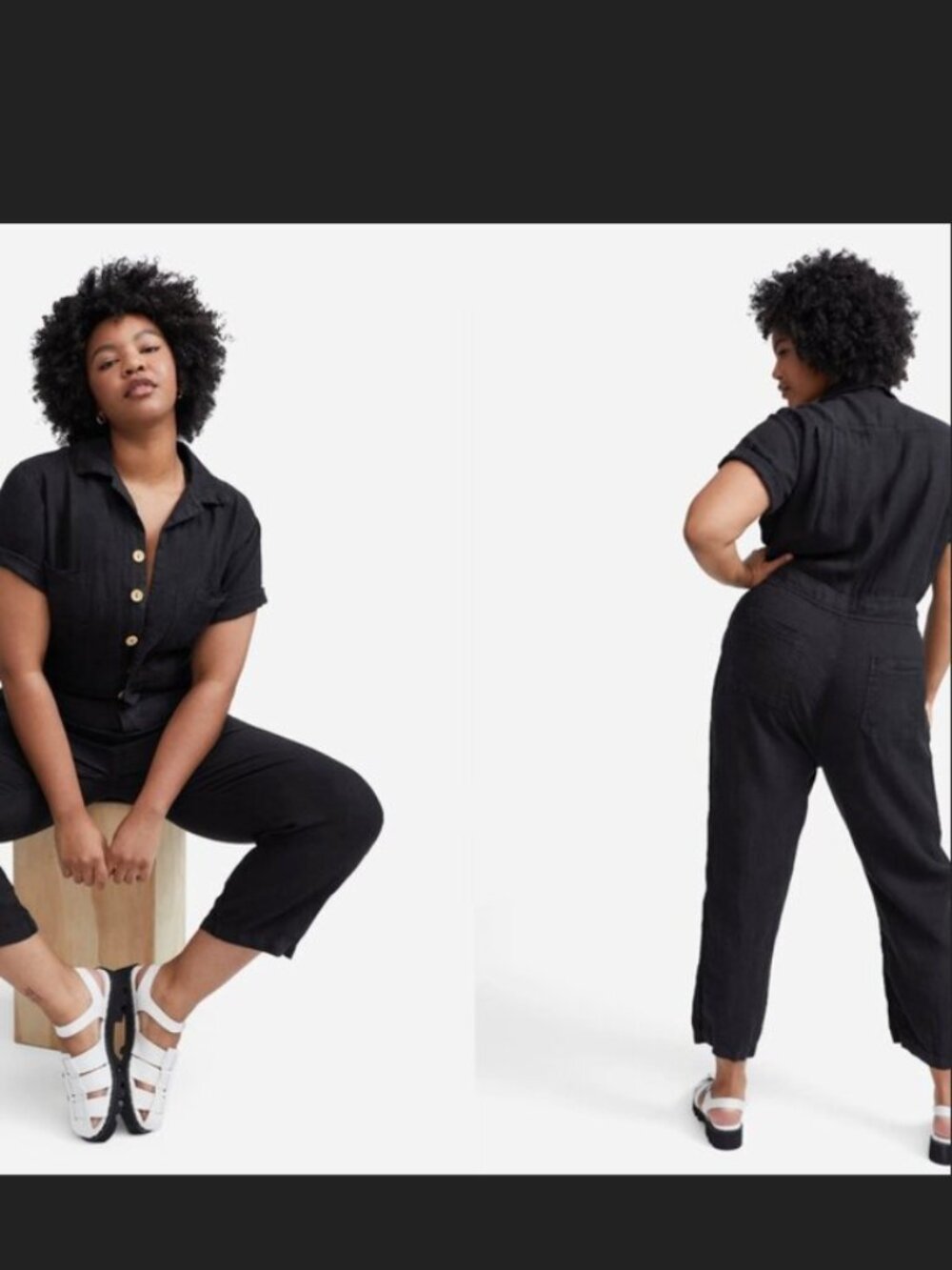 Mate the Label Organic 100% Linen Short Sleeve Jumpsuit Size 2X Black